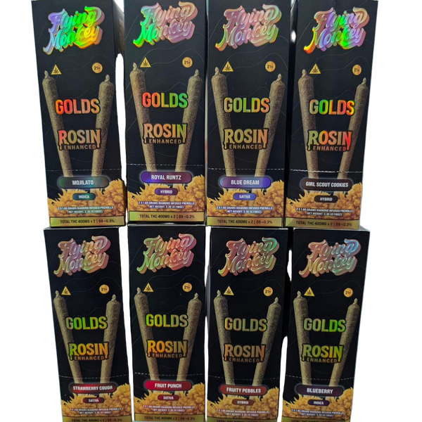 Flying Monkey GOLDS Rosin Enhanced Diamond Infused Prerolls | 2x 1.65g | 10 Count